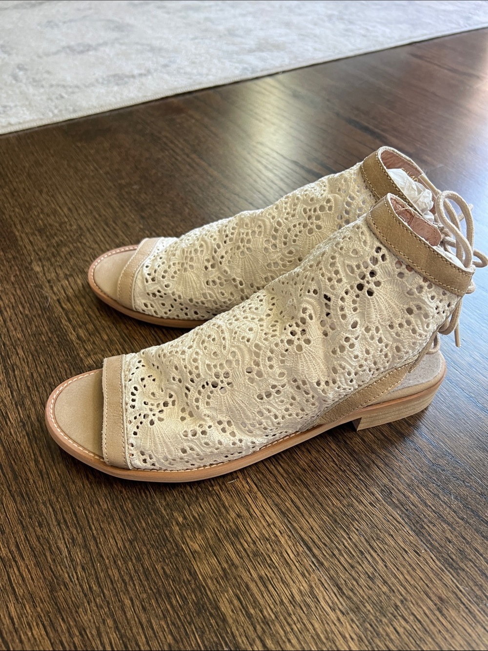 Musse & Cloud Woven Lace Peep-Toe Sandals - Cream, size EU 40, new